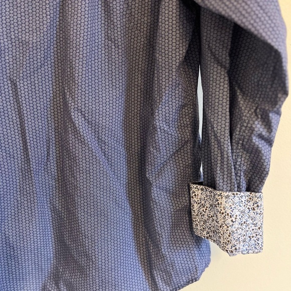 Egara Mens Button Down Shirt XL Blue Print LongSleeve Cotton Floral Reverse Cuff - Picture 11 of 15